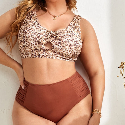Tangini Fat Woman Swimsuit Leopard Print Conservative